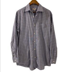 Robert Barakett Mens Blue Plaid Button Down Shirt 16 1/2 34-35